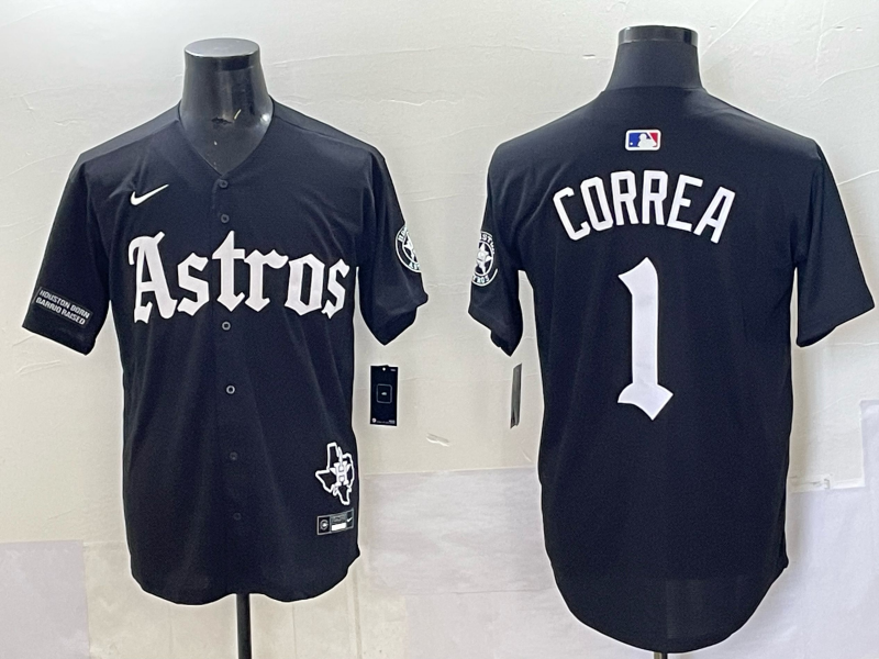 Men 2025 Houston Astros #1 Correa black  Game Nike MLB Jersey style 0014